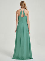 Floor length halter neckline chiffon fabric Bridesmaid Dress