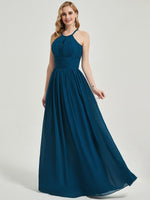 Floor length chiffon and halter neck pleated slim-waisted Bridesmaid Dress