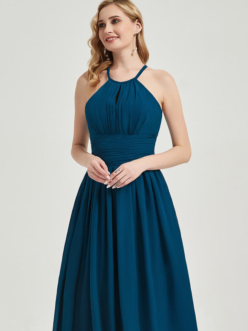 Chiffon and halter neck pleated slim-waisted Bridesmaid Dress