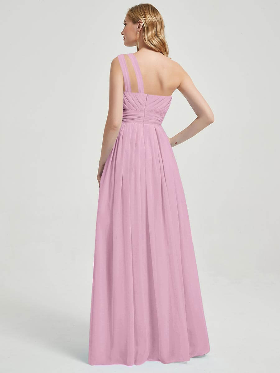 Mabel mauve rose floor-length chiffon with narrow waist bridesmaid dress