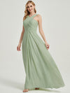 Slate Blue Pleated Chiffon Cross-Neck A-Line Maxi Bridesmaid Dress