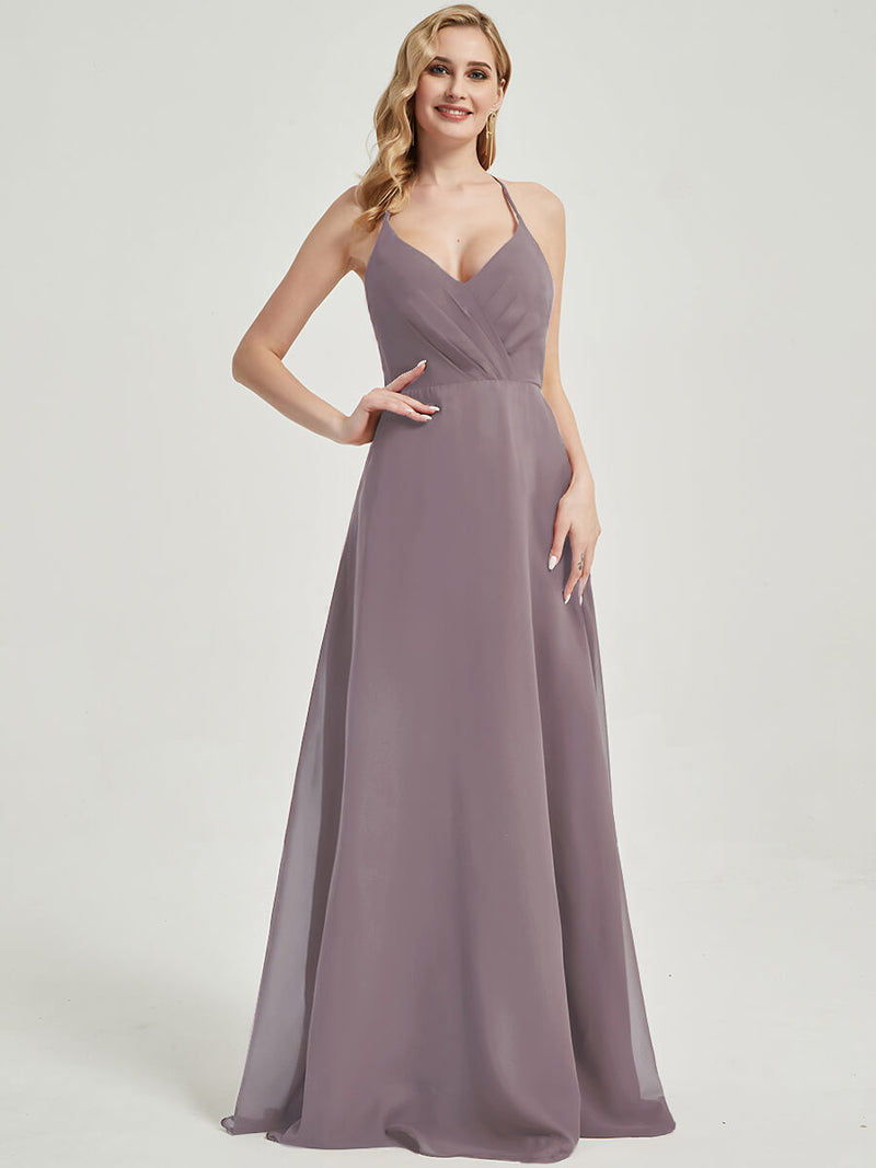 Dusk V Neckline Pleated Keyhole Back Chiffon Bridesmaid Dress Davis