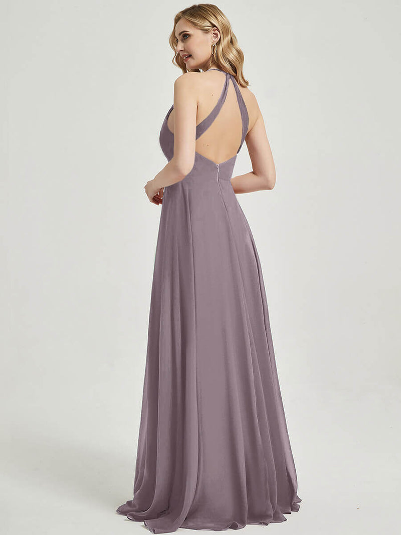 Dusk V Neckline Pleated Keyhole Back Chiffon Bridesmaid Dress Davis