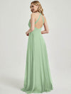 Sage Green V Neckline Pleated Keyhole Back Chiffon Bridesmaid Dress Davis