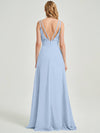 Cornflower Blue Spaghetti Strap Slit Lace Chiffon Bridesmaid Dress