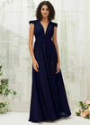 NZ Bridal Dark Navy Pleated V Neck Chiffon bridesmaid dresses R0410 Collins a