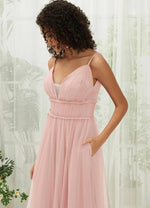 NZ Bridal Dusty Pink Tulle Adjustable Straps Maxi bridesmaid dresses R1029 Alma d