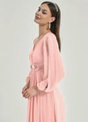 NZ Bridal Long Sleeves V Neck Chiffon Blush bridesmaid dresses 00461ep Liv d