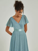 NZ Bridal Moody Blue Ruffle Sleeves Tulle Flowy bridesmaid dresses 07962ep Lucy d