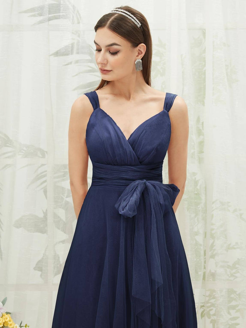 NZ Bridal Navy Blue V Neck Flowy Tulle Maxi bridesmaid dresses 07303ep Yedda d