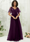 NZ Bridal Plum Sweetheart Tulle Maxi bridesmaid dresses R1027 Dallas a