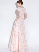 [Final Sale] Pink Pocket A Line Pleated Noble Formal Evening Dress