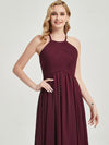 Halter Pleated Keyhole Back Chiffon Bridesmaid Dress