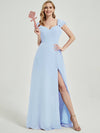 Cornflower Blue Rushed V Cut Split Bridesmaid Dress Ella