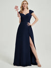 Dark Navy Rushed V Cut Split Bridesmaid Dress Ella