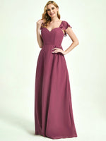 Mulberry Rushed V Cut Split with slit back Bridesmaid Dress Ella