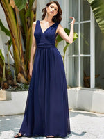 [Final Sale] US16 Navy Blue V-neck Chiffon Bridesmaid Dress Mia