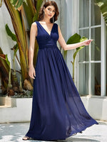 [Final Sale] US16 Navy Blue V-neck Chiffon Bridesmaid Dress Mia