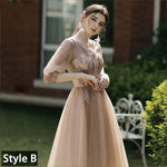 [Final Sale] Brown Illusion Neckline Leaves Applique Tulle A-line Bridesmaid Dresses