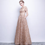 Floor Length Pocket A Line Pleated Noble Formal Evening Dress