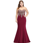 [Final Sale] Plus Size Mermaid Gown Gold Appliques Burgundy-Lynne