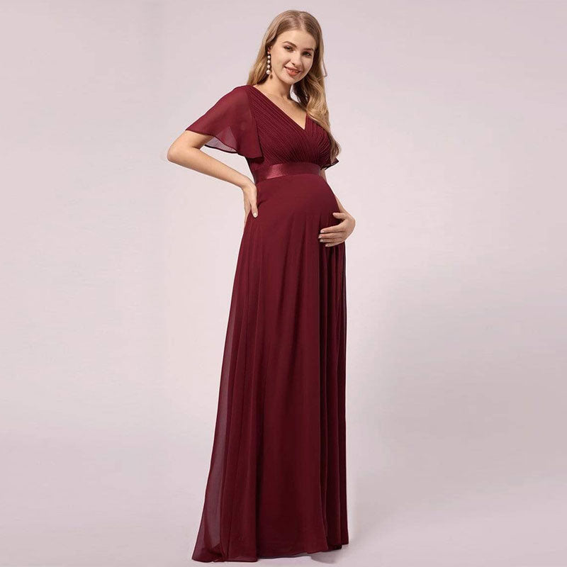 [Final Sale] Burgundy Wine Maternity Baby Shower Party Dress-Mey