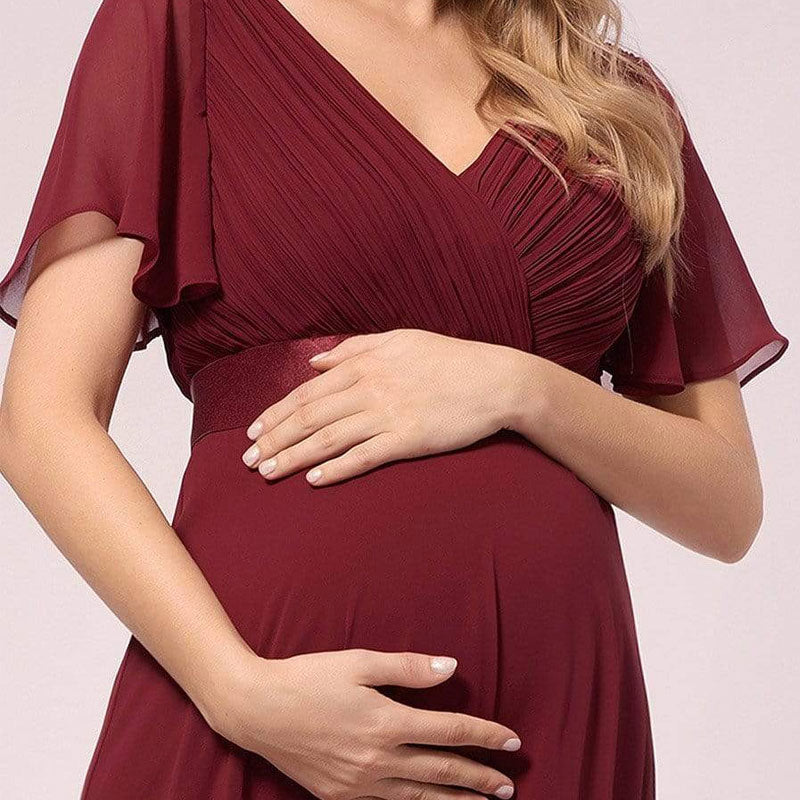 [Final Sale] Burgundy Wine Maternity Baby Shower Party Dress-Mey