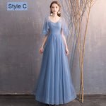 Illusion Sweetheart Neck Ruffle Sleeves Dusty Blue Bridesmaid Dresses Mix Match Dot Styles Dot A Line Gauze Bridesmaid Dresses- NZ Bridal