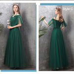 NZ Bridal Illusion Sweetheart Neck Sling Ruffle Sleeves Green Emerald Bridesmaid Dresses Mix Match Dot Styles Dot A Line Gauze Bridesmaid Dresses- NZ Bridal