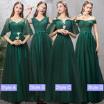 NZ Bridal Illusion Sweetheart Neck Sling Ruffle Sleeves Green Emerald Bridesmaid Dresses Mix Match Dot Styles Dot A Line Gauze Bridesmaid Dresses- NZ Bridal